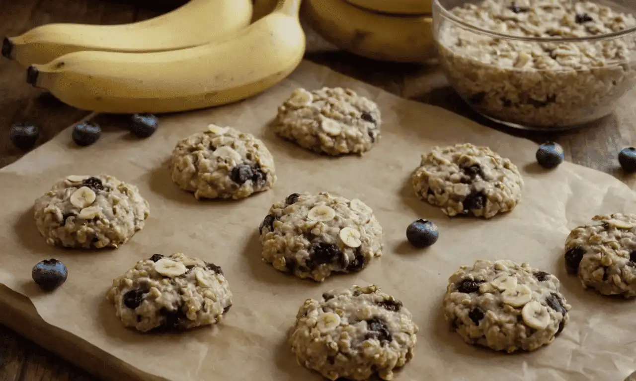 Presenting banana blueberry oatmeal breakfast cookies