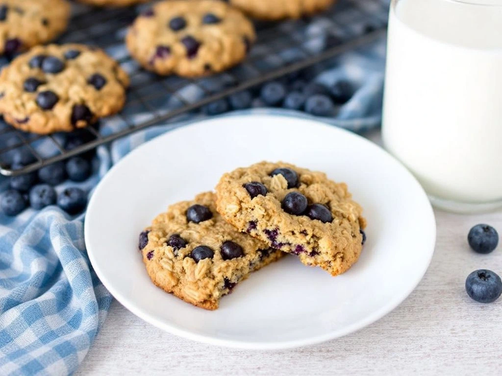 Pair these banana blueberry oatmeal cookies with a cup of Greek yogurt or almond milk for a balanced breakfast.